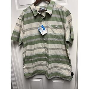 NWTColumbia Men’s Short Sleeve Striped Button Up Green Tan Shirt Size XXL Casual